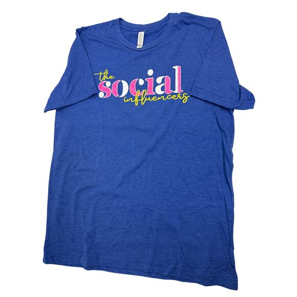 "The Social Influencers" Top women size large Bella Canvas blue short sleeve - Picture 1 of 5